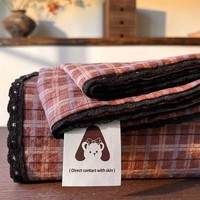 朴顿庄园韩系双层纱黑色蕾丝小花边水洗棉红格床单枕套三件套单件被单宿舍 花边床单-红格纹 120*230cm