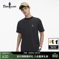 比音勒芬【抗UV防晒】夏季款男士时尚休闲运动圆领短袖T恤亲肤舒适上衣 07黑色 M