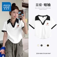 真维斯（Jeanswest）t恤女士2026夏季新款短袖上衣服女装纯棉显瘦宽松休闲v领polo衫女 白色 草莓图章_K S
