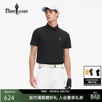 比音勒芬【抗uv防晒】高尔夫系列夏季男士休闲户外运动短袖翻领POLO衫男 07黑色 L