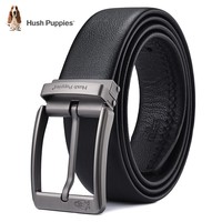 暇步士（Hush Puppies）皮带男士真皮针扣式腰带头层牛皮腰带高端纯牛皮商务男款礼盒装 黑色515-宽度3.6cm【礼盒包装】 135cm