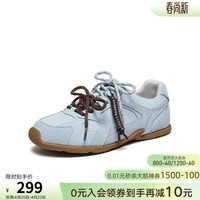 百思图（BASTO）【草莓派】百思图26春新款粉色德训鞋棕色运动休闲鞋女鞋A7601AM6 浅蓝色 小橘猫 37