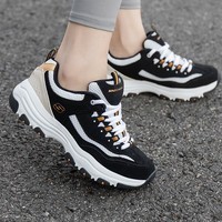 斯凯奇女鞋夏季新款黑金熊猫鞋休闲网面透气运动鞋厚底增高老爹鞋 BKGD 35