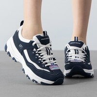 斯凯奇女鞋春秋2026新款厚底增高老爹鞋网面运动鞋轻便休闲鞋熊猫鞋 8730076-NVMT/海军蓝色/多彩色 35