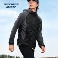 斯凯奇（Skechers）短款羽绒服秋冬男款轻盈梭织连帽保暖运动休闲户外百搭 碳黑/0018 S