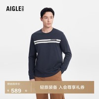 AIGLE艾高新款T恤上衣速干DFT透汽UPF50+防晒衣服休闲长袖男士 帝国深蓝 BB421 S (170/88A)