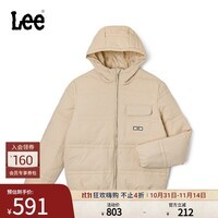 Lee商场同款标准版连帽小Logo织标男羽绒服外套潮流LMT0088617KH 米色 L