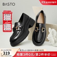 百思图秋商场同款软羊皮松糕厚底英伦风乐福小皮鞋女TFW29CA2【预售】 黑色 37