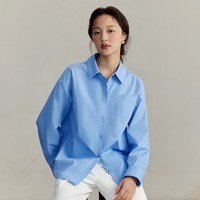 茵曼(INMAN)不易皱通勤职业长袖衬衫女2025秋季法式简约百搭休闲叠穿衬衣 天蓝色 XL