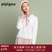 皮皮狗 秋冬新款 圆领卷边纯色打底针织上毛衣套头内搭纯山羊绒衫女 100云朵白 S /095