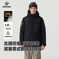 诺诗兰冬季户外男女抗寒保暖面包服三防加厚鹅绒羽绒服【北境】 纯黑色-男 XL (175)
