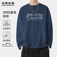 马克华菲春秋男士长袖T恤潮牌印花纯棉透气宽松大码休闲日常外穿内搭上衣 【纯棉】- 藏青#JMK五星俱乐部 XL