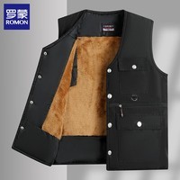 罗蒙（ROMON）保暖加绒马甲男士坎肩2025冬季新款多口袋工装背心马夹爸爸装 黑色 2XL 建议（145-160斤）