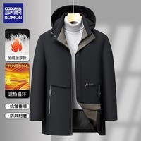 罗蒙（ROMON）男士棉服中长款2025冬季保暖加绒加厚外套商务休闲棉衣爸爸棉袄 黑色 XL (建议体重115-130斤)