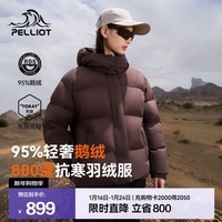 伯希和（Pelliot）羽绒服女短款2025新款800蓬鹅绒时尚潮流可脱卸帽防风保暖外套 乌木棕 | 95绒子含量 | 800蓬鹅绒 S