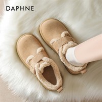 达芙妮加绒勃肯鞋女2025新款冬季一脚蹬防滑厚底保暖棉鞋软底单鞋 卡其色 40