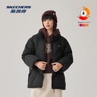 斯凯奇（Skechers）2026新款舒适保暖外套男女同款梭织短款羽绒服 碳黑/0018 L