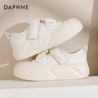 达芙妮厚底小白鞋女2025秋冬新款女鞋软萌大头鞋子女增高百搭板鞋ZJ 米白色【魔术贴-跟高4cm】 40