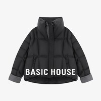 百家好（Basic House）Basic House/百家好90白鸭绒立领连帽短款羽绒服女冬时尚保暖外套 黑色 S