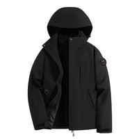 JEEP吉普 冲锋夹克情侣款三合一冲锋外套秋冬新款防风长袖连帽夹克 962518幻影黑(三合一) M