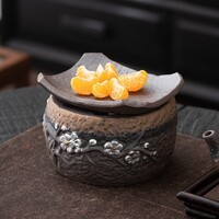 景盏煮茶烤茶炉蜡烛温茶器炒茶小陶炉烤茶盘家用户外可明火加热 寒梅粗陶鎏金炉套装【底炉+烤碟+托勺】 无规格