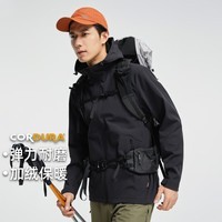 拓路者考杜拉软壳衣冬季新款加绒腋下拉链防水外套登山服 男款黑色-无膜无腋下拉链 3XL