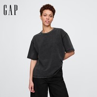 GAP男女装春季款纯棉重磅圆领常规短袖T恤美版上衣715775 灰黑色 XL 美码 2XL亚洲码185/108A