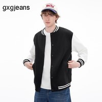 gxgjeans男装 撞色拼接美式休闲宽松棒球服夹克外套男士 26春新品 黑色 L (175)