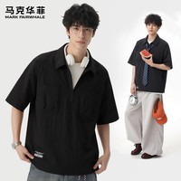 马克华菲（MARK FAIRWHALE）冲孔拼接短袖POLO衫男夏季舒服透气潮流宽松休闲翻领T恤百搭上衣 【亲肤透气】-黑#纯色 XL