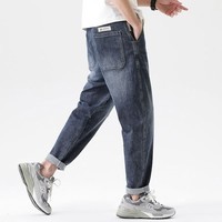 布衣传说 柔质酵素洗 春季磨白牛仔裤男款宽松直筒休闲长裤子潮牌 牛仔蓝 29