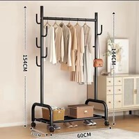 LISM创意家居衣帽落地卧室学生网红家用粉色晾衣简易置物收纳 加粗7钩仙人掌-单层黑色60cm