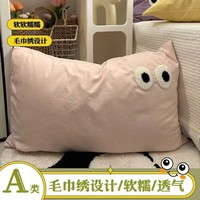 朴顿庄园A类毛巾绣水洗棉大眼睛枕套一对枕头套单个装48x74cm枕芯宿舍单人 裸粉眼睛 一对2只装