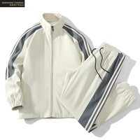 真维斯户外运动套装男外套上衣休闲裤两件套男士春秋季套装开衫运动休闲裤子款 卡其 XL