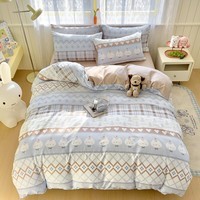 多兰诗（Duolanshi）小清新植物羊绒四件套 ins卡通田园花卉床上用品套件S 米洛甜心 2.0米 床单款 被套200*230 四件套