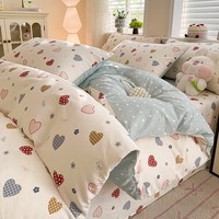 流川枫 全棉高支斜纹印花新疆棉高密纯棉被套床单四件套 爱意随风SXD 1.8m 床单款 (被套200*230cm) 套件