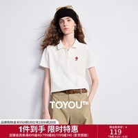 初语珠地棉T恤女2026夏季新款老钱轻运动重工花朵刺绣POLO衫 米白色 M