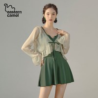 东方骆驼连体游泳衣女ins长袖夏季新款2026保守遮肚显瘦泡温泉感 绿色含外套 S 建议体重70-90斤
