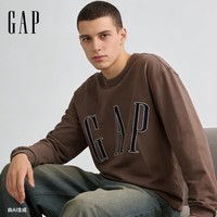 盖璞Gap男女装2026春季新款印花圆领长袖T恤美版867538 棕色 M 美码 L亚洲码180/96A