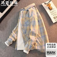 马克华菲长袖衬衫男士春秋百搭翻领格子衬衣休闲外套 黄色 L