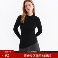 范思蓝恩斜下摆高领羊毛打底衫女2025秋新款时尚保暖针织上衣4050 经典黑 S