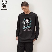 HIPANDA你好熊猫重磅T恤男2026春季新款圆领纯棉内搭长袖男女宽松打底衫 黑色 4XL