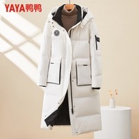鸭鸭(YAYA)羽绒服女加厚连帽长款保暖2025冬季新年百搭休闲时尚外套 白色 L (165)