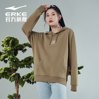 鸿星尔克卫衣男秋冬新款加厚保暖圆领简约运动风女跑步套头连帽外套 奶咖棕 2008 M