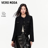 VEROMODA夹克女2026春季新款含绵羊毛小香风毛边优雅夹克32611701新年过年 黑 S