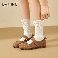 达芙妮浅口单鞋女2026春夏季新款魔术贴圆头芭蕾舞风软底平底鞋LP 卡其色 36