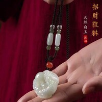 新款和田色平安扣玉佩玉吊坠貔貅吊坠男女同款jh 【偏黄色】有求必应貔貅吊坠【送精美礼盒】