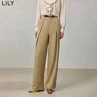 LILY秋新款女装垂坠感OL通勤款显高显瘦百搭西装拖地裤阔腿裤 717卡其 L