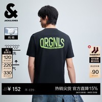 杰克·琼斯（JACK&JONES）26年【100%纯棉】短袖t恤男款夏季新款趣味撞色字母印花品质男装 E43纯黑色 XS （165）