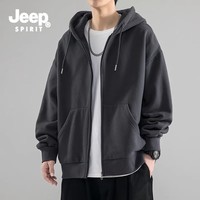 JEEP SPIRIT吉普开衫卫衣男春秋季新款简约外套男纯色连帽上衣服 深灰色 常规 XL (建议体重150-170斤)