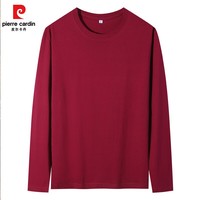 皮尔卡丹男士长袖精流棉T恤青年纯色打底衫上衣男款装 红色 4XL